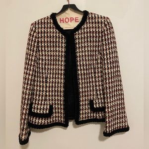 Unworn Vintage Dana Buchman Red White Black Houndstooth Wool Blend Tweed Jacket